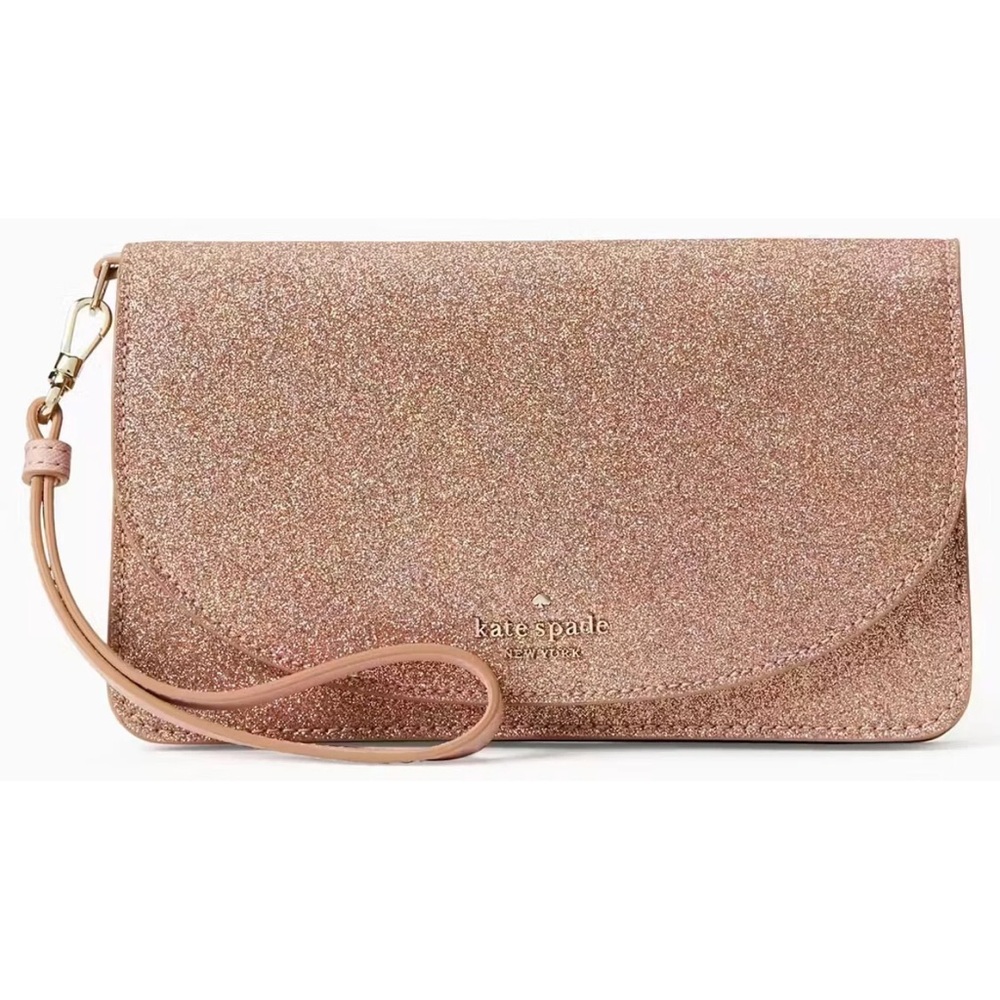 Kate Spade Joeley Glitter Small Multifunctional Wristlet Wallet Rose Gold